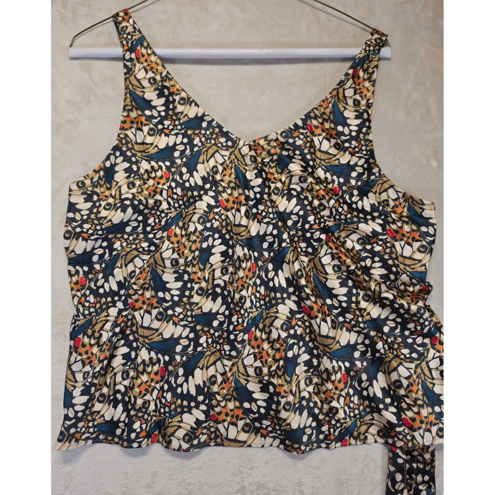 Wildfang Butterfly Wing‎ Print V-Neck Sleeveless Top with Side Tie Large NWT - Picture 4 of 12